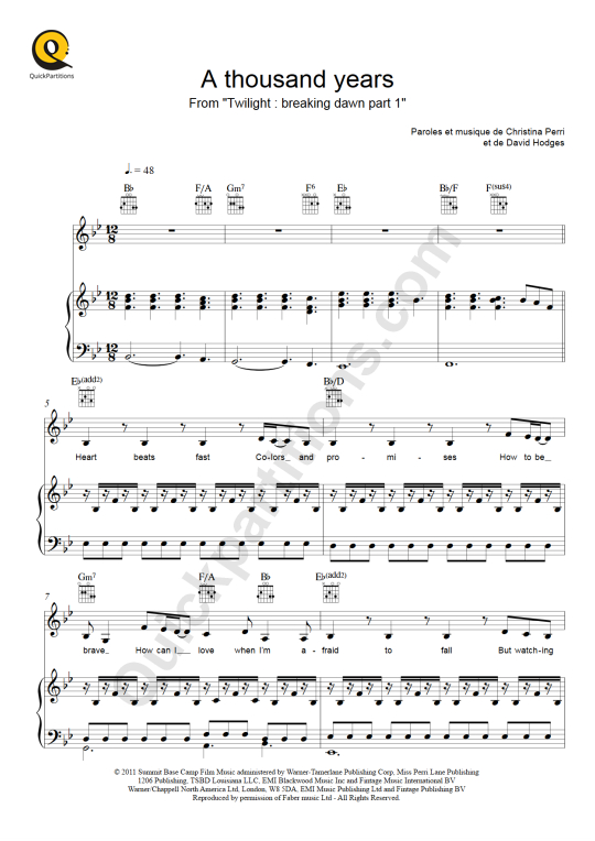 a thousand years sheet music a thousand years sheet music