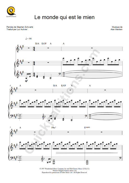 Partition piano Le monde qui est le mien - Hercule