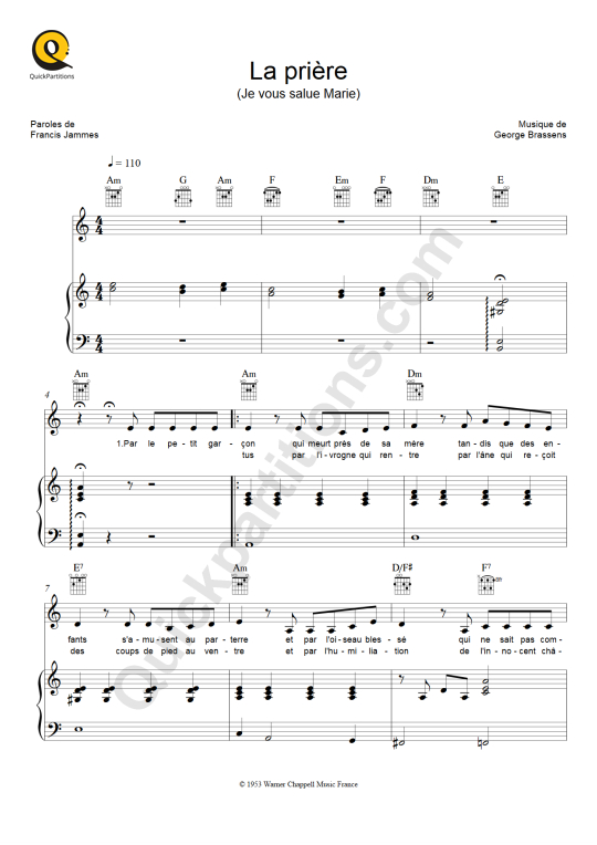 Partition Piano La Priere Georges Brassens Partition Digitale