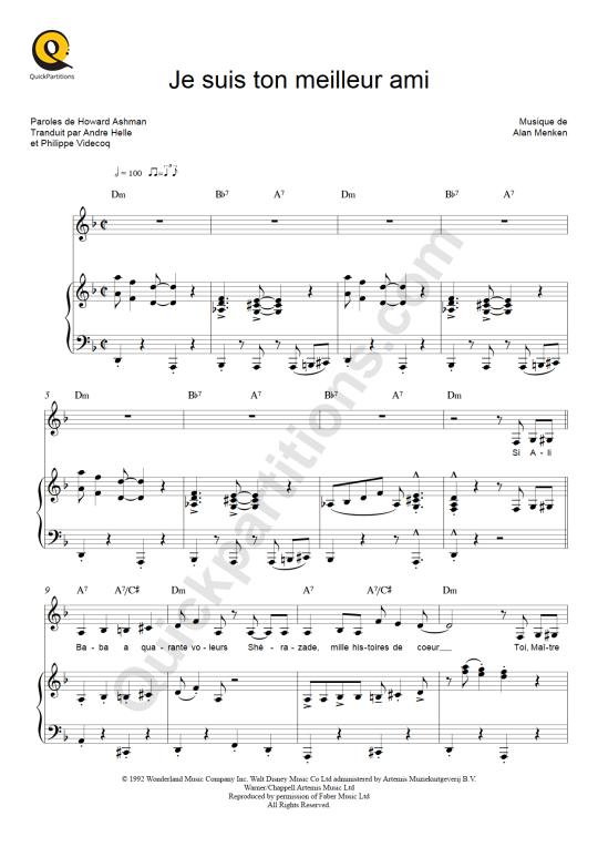 Je suis ton meilleur ami Piano Sheet Music from Aladdin