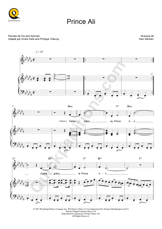 Partition piano Prince Ali - Aladdin
