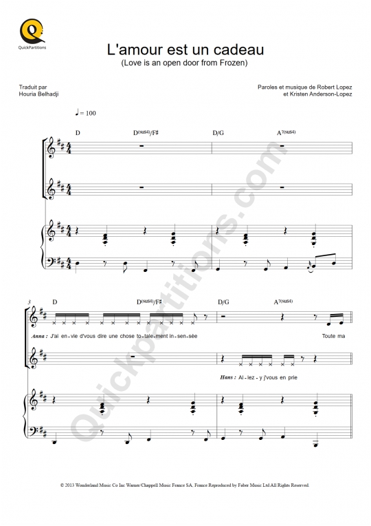 Partition piano L'amour est un cadeau - La Reine des neiges