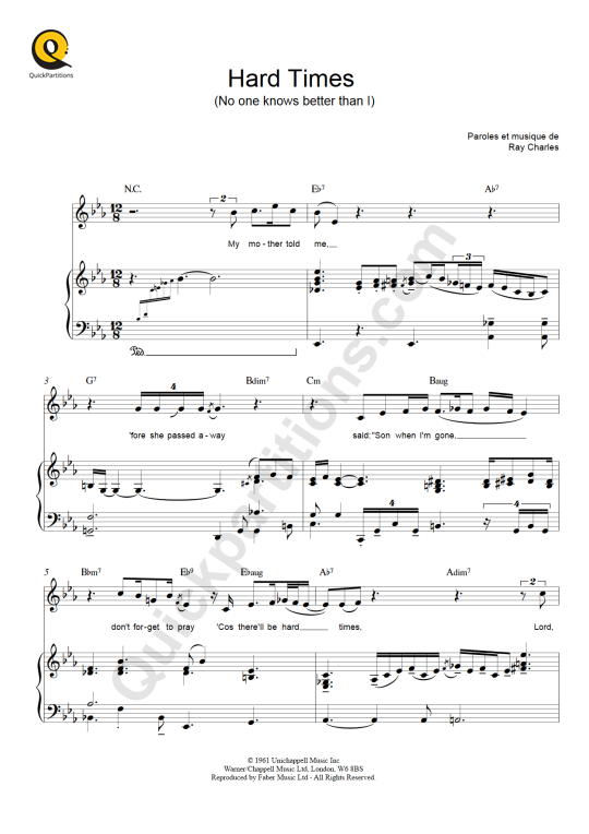 Partition piano Hard Times - Ray Charles