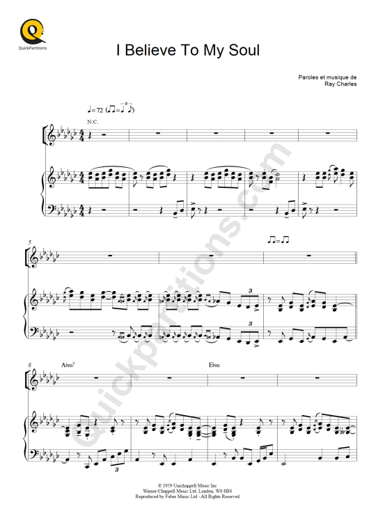 Partition piano I Believe To My Soul de Ray Charles