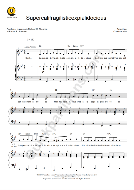 Supercalifragilisticexpialidocious Piano Sheet Music - Mary Poppins