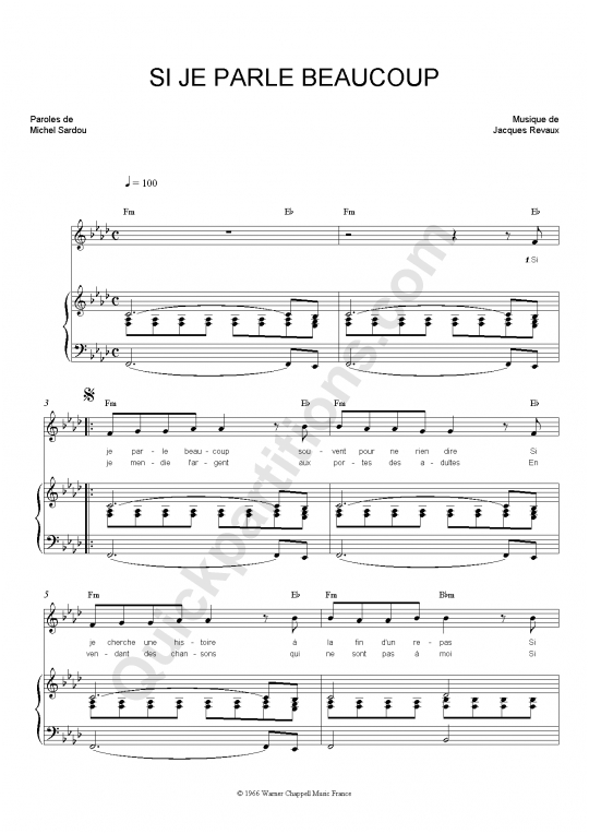 Partition piano Si je parle beaucoup de Michel Sardou