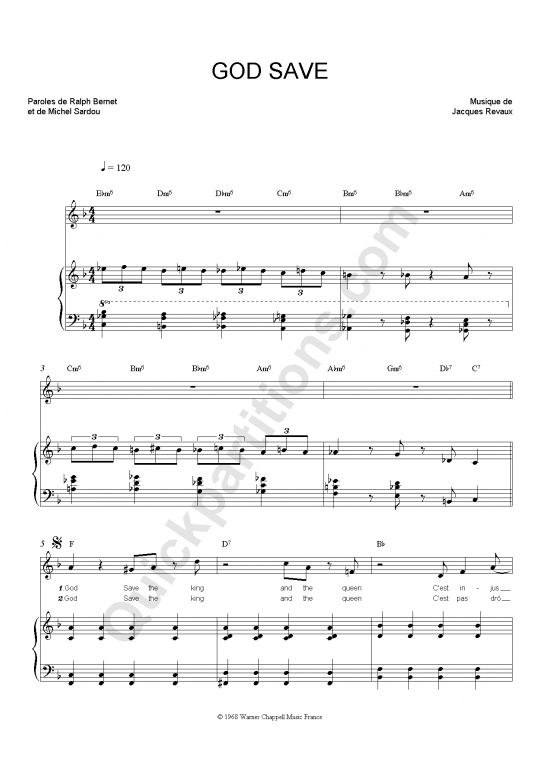 Partition piano God Save The King de Michel Sardou