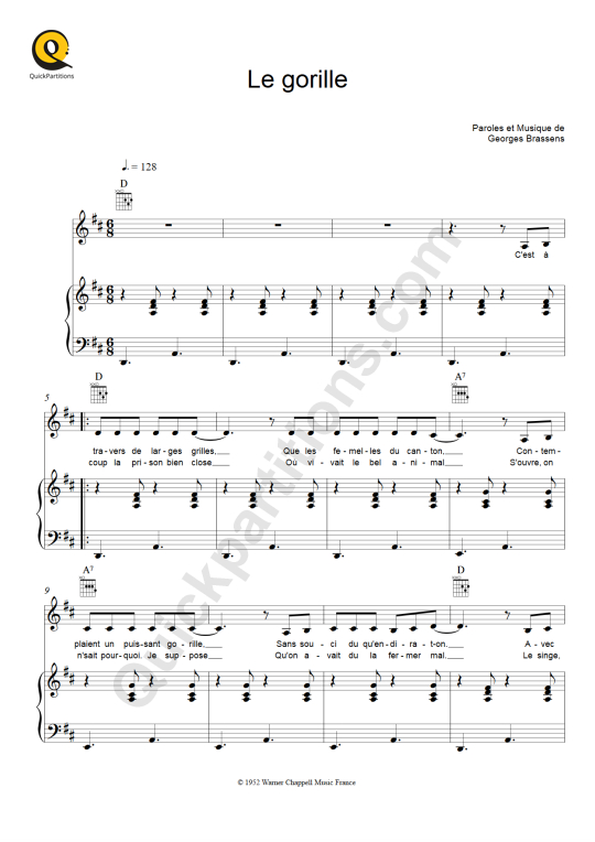 Partition piano Le gorille - Georges Brassens