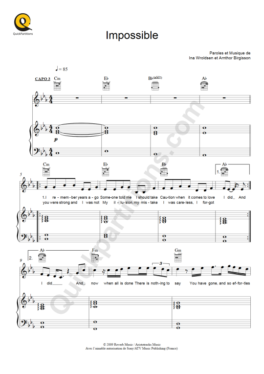 Impossible Piano Sheet Music - James Arthur