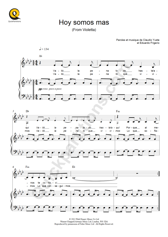 Hoy Somos Más Piano Sheet Music - Violetta
