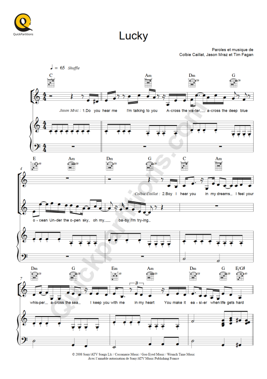 Lucky Piano Sheet Music - Jason Mraz