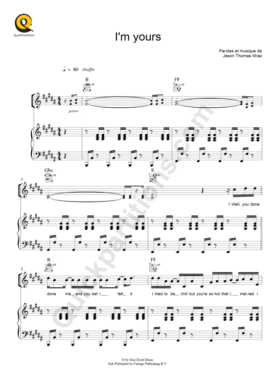 I'm Yours Piano Sheet Music - Jason Mraz