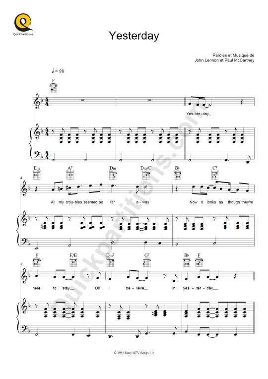Yesterday Piano Sheet Music - The Beatles