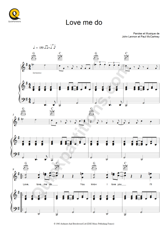 Partition piano Love Me Do - The Beatles