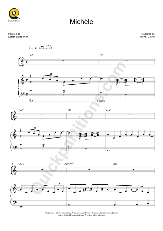 Partition piano Michèle - Gérard Lenorman