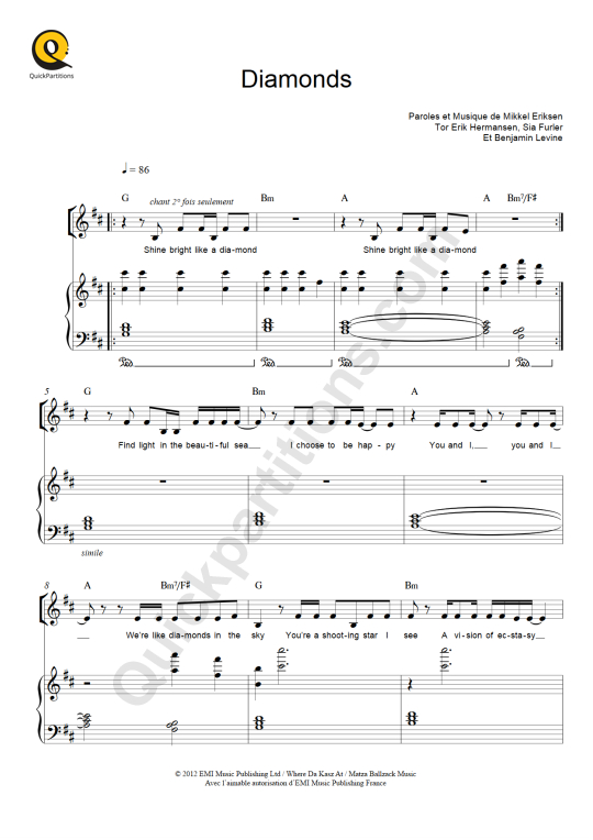 Partition piano Diamonds - Josef Salvat