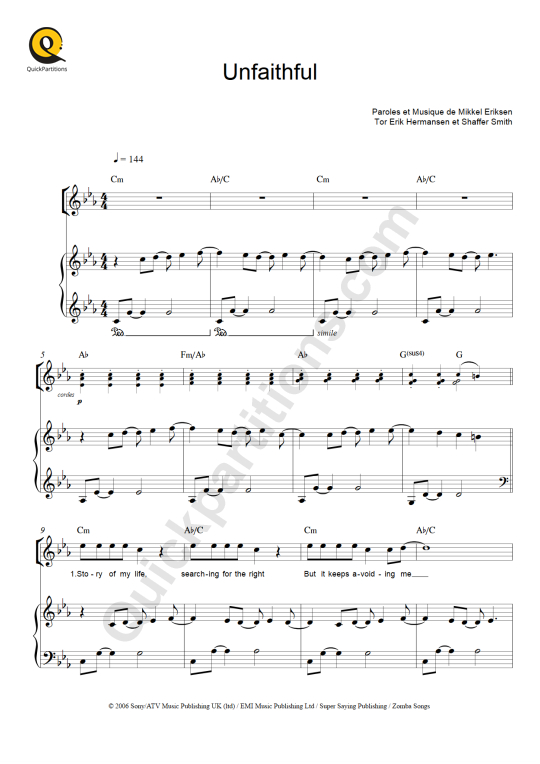 Partition piano Unfaithful - Rihanna