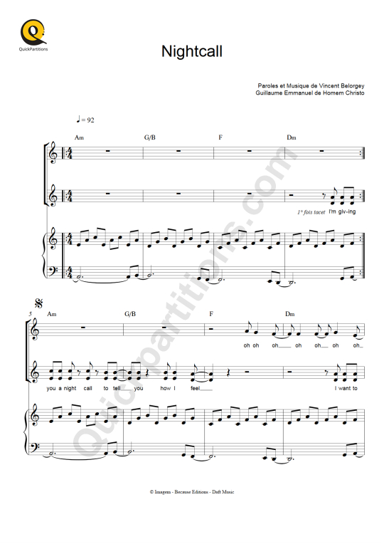 Partition piano Nightcall - Kavinsky