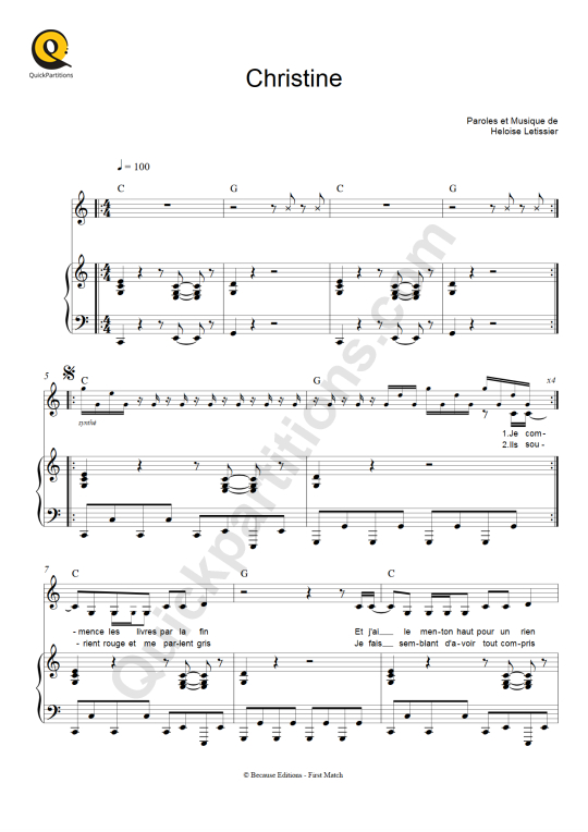 Partition piano Christine - Christine and the queens