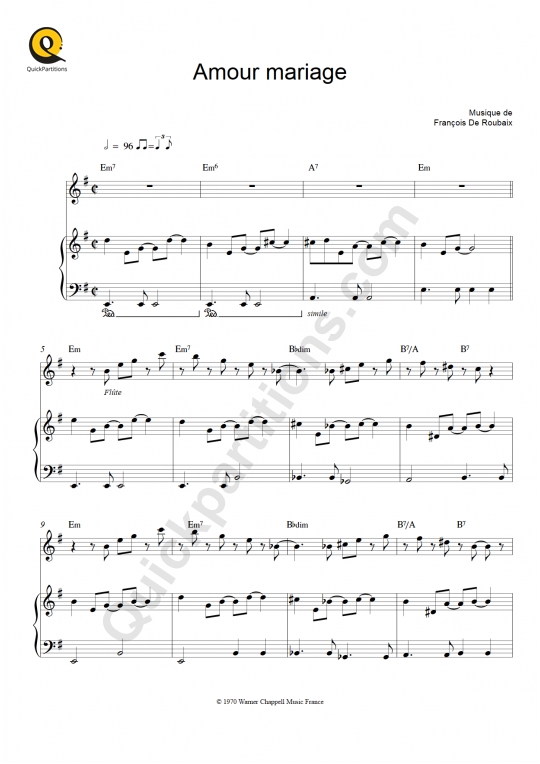 Amour mariage Piano and Solo Instrument Sheet Music - François De Roubaix