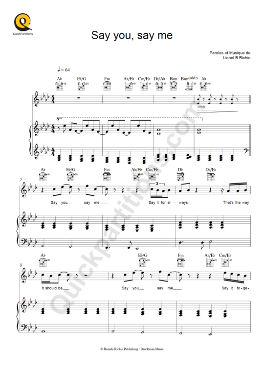 Say You, Say Me Piano Sheet Music - Lionel Richie