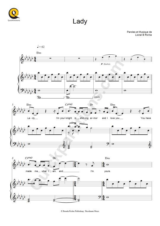 Lady Piano Sheet Music - Lionel Richie