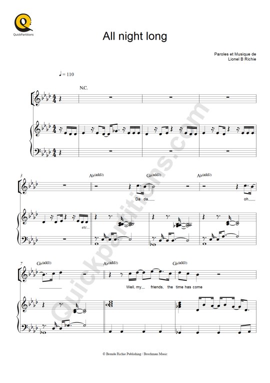 All Night Long Piano Sheet Music - Lionel Richie