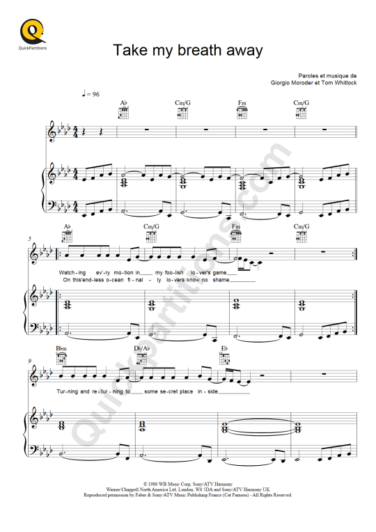Take My Breath Away (Top Gun) Piano Sheet Music - Berlin