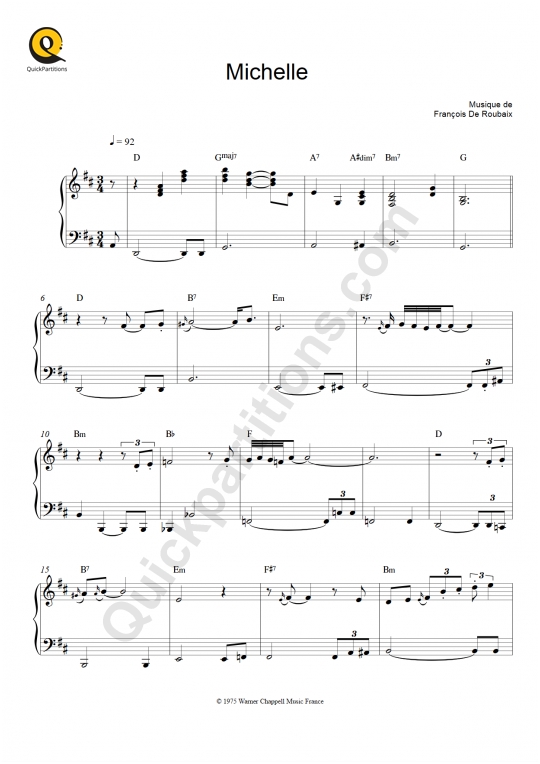 Michelle Piano Solo Sheet Music from François De Roubaix