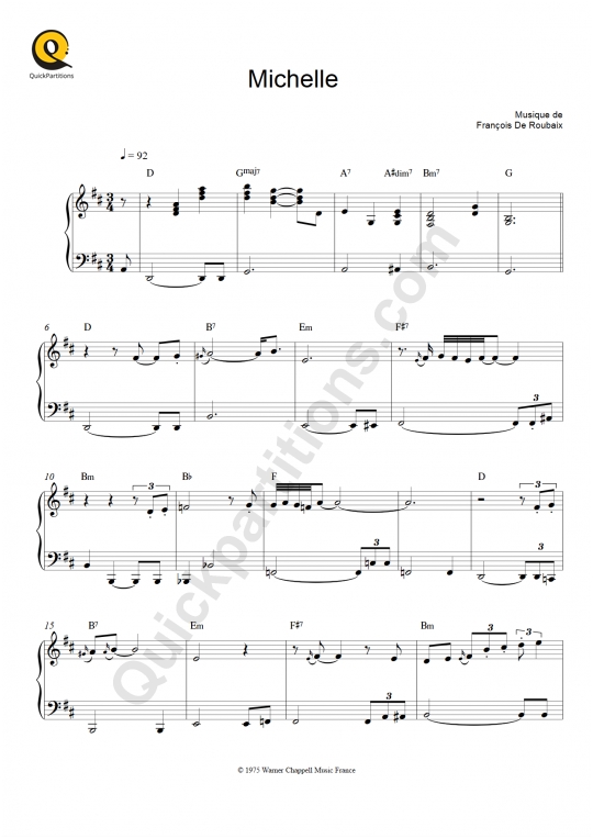 Partition piano Michelle - François De Roubaix