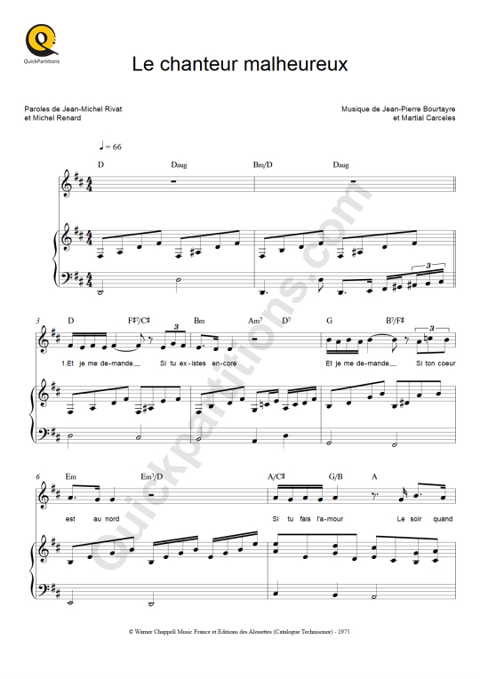 Le chanteur malheureux Piano Sheet Music - Claude Francois