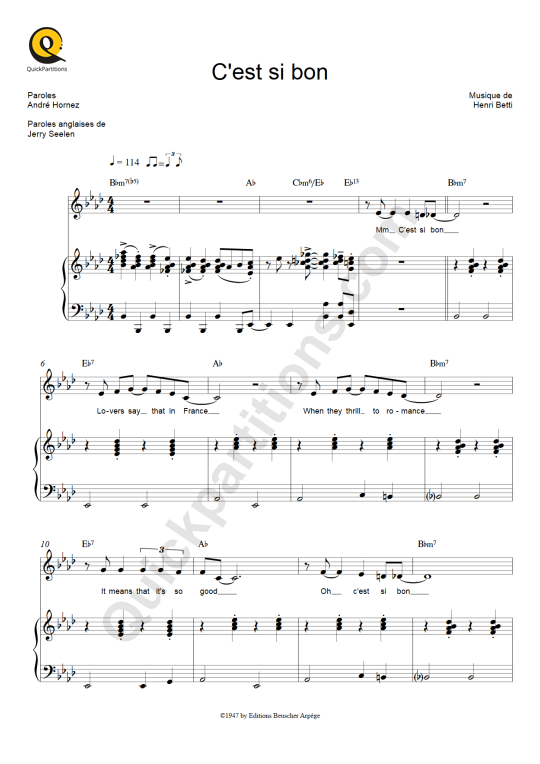 Partition piano C'est si bon - Louis Armstrong