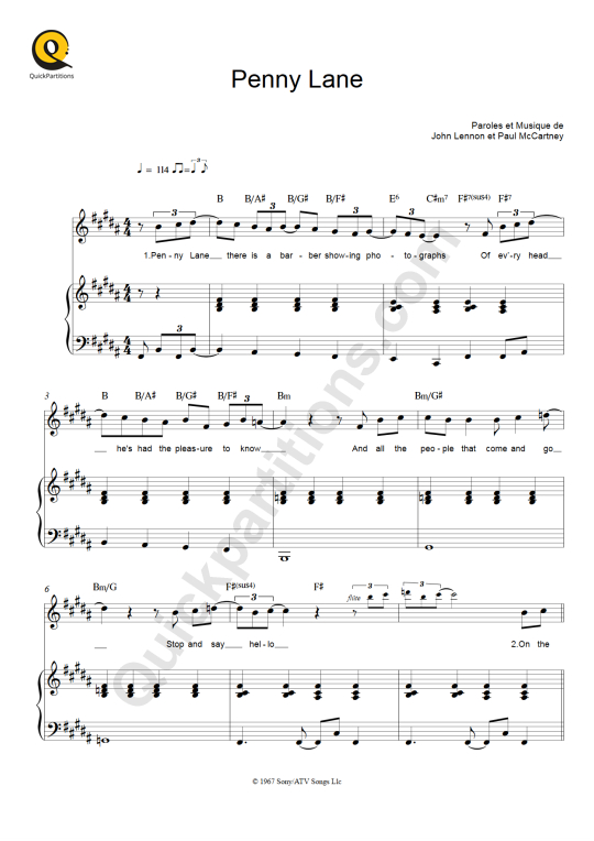 Penny Lane Piano Sheet Music - The Beatles