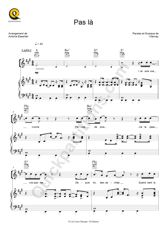Partition piano Pas là - Vianney