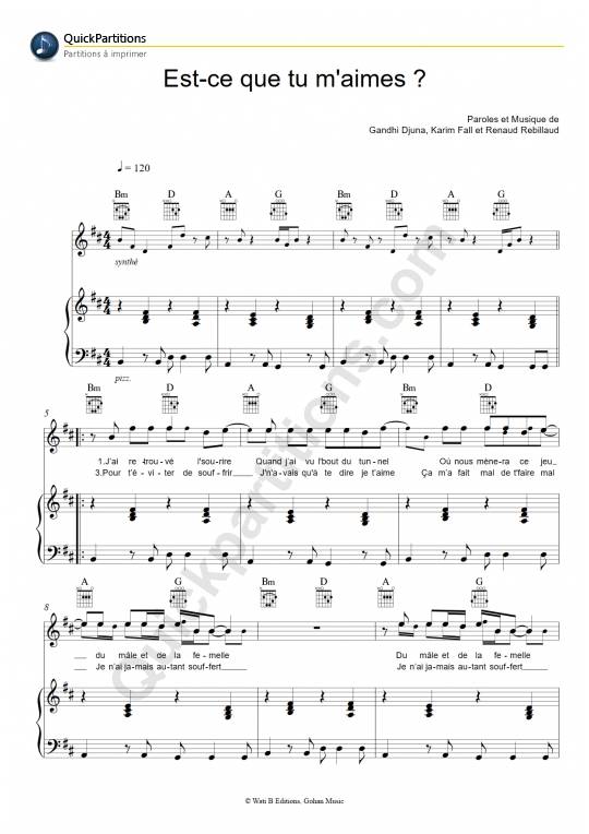 Est-ce que tu m'aimes ? Piano Sheet Music from Maître Gims