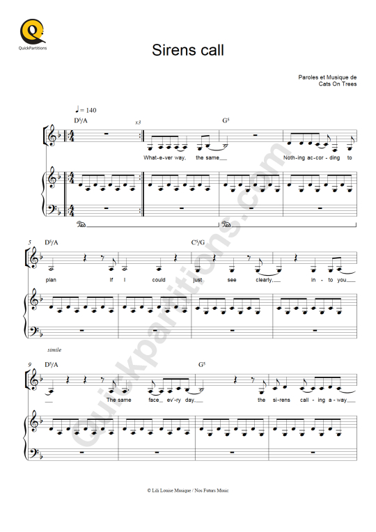 Sirens Call Piano Sheet Music - Cats on trees
