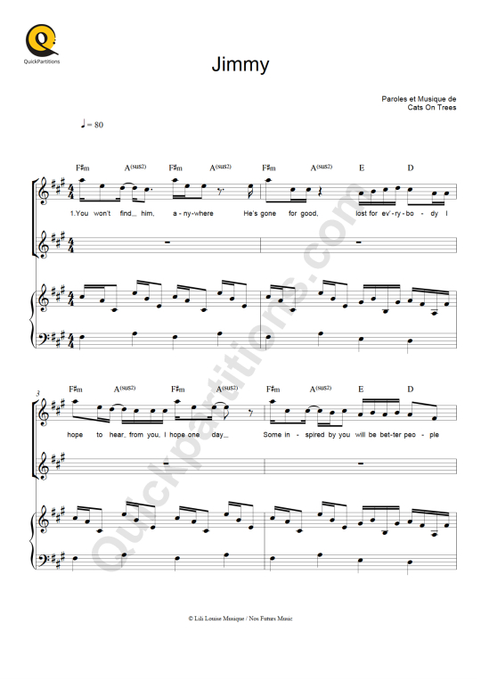 Partition piano Jimmy (en duo avec Calogero) - Cats on trees