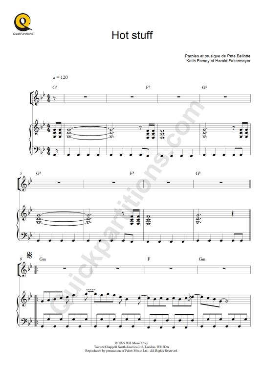 Partition piano Hot Stuff - Donna Summer