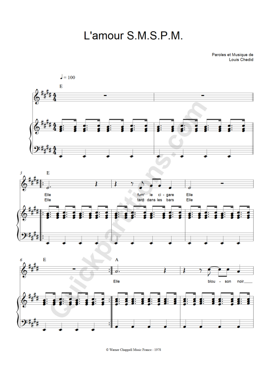 L'amour S.M.S.P.M. Piano Sheet Music - Louis Chedid