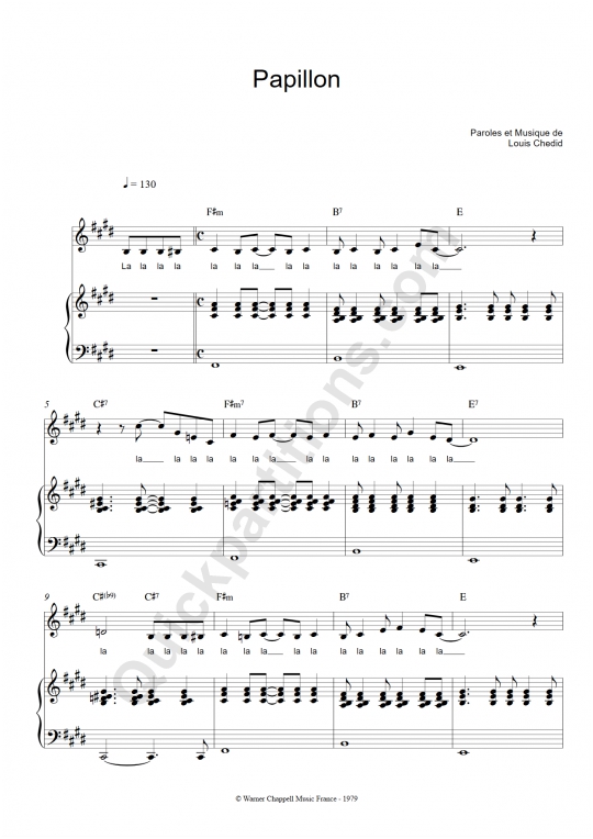 Partition piano Papillon - Louis Chedid