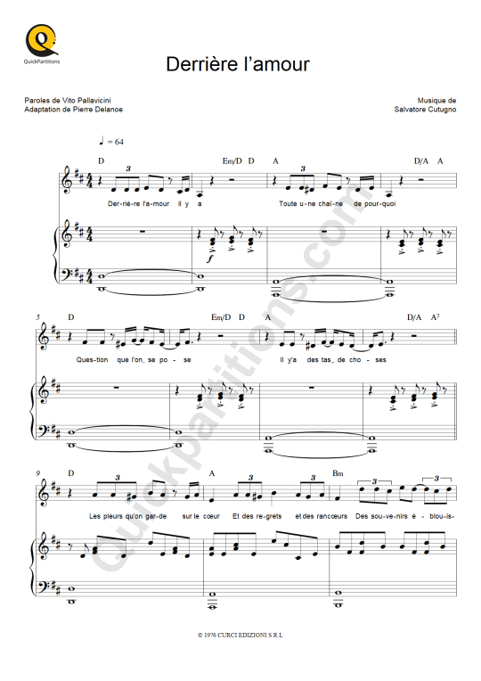 Derrière l'amour Piano Sheet Music - Johnny Hallyday