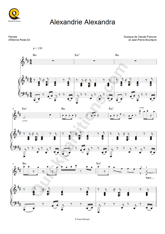 Partition piano Alexandrie Alexandra - Claude Francois