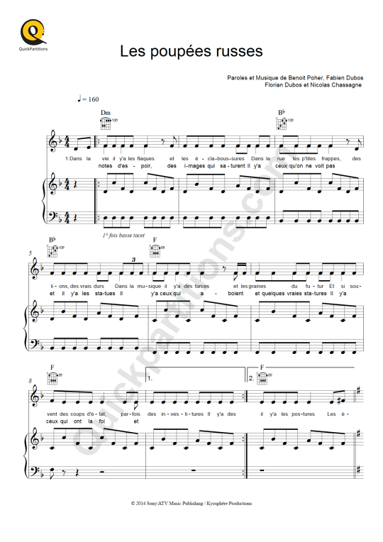 Les poupées russes Piano Sheet Music - Kyo