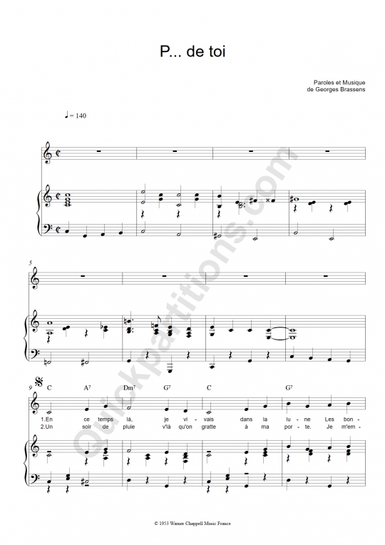 Partition piano P... de toi de Georges Brassens