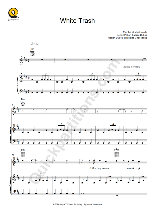 White Trash Piano Sheet Music - Kyo