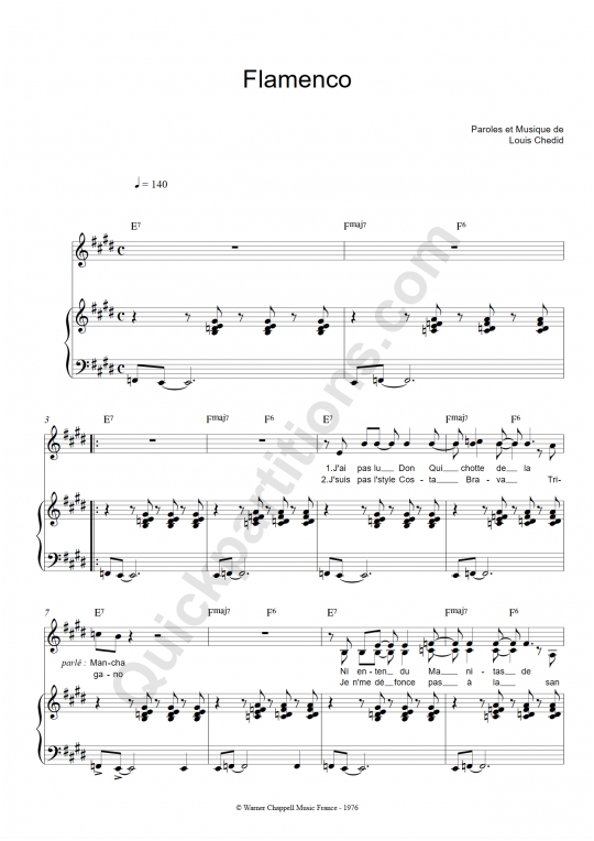 Flamenco Piano Sheet Music - Louis Chedid