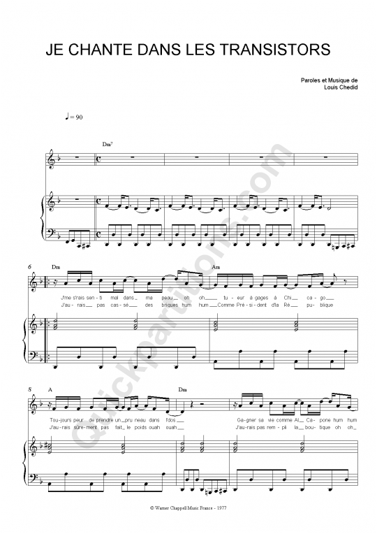 Je Chante Dans Les Transistors Piano Sheet Music - Louis Chedid
