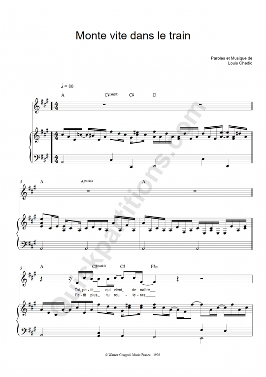 Monte vite dans le train Piano Sheet Music - Louis Chedid