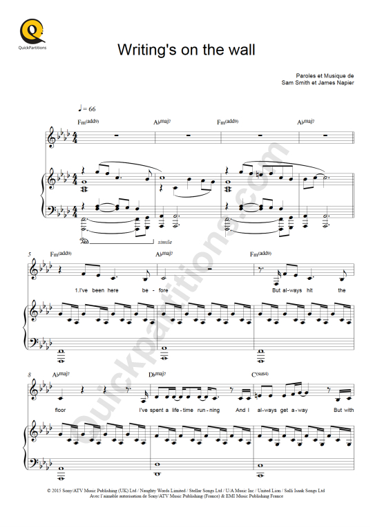 Writing's On The Wall Piano Sheet Music - Sam Smith