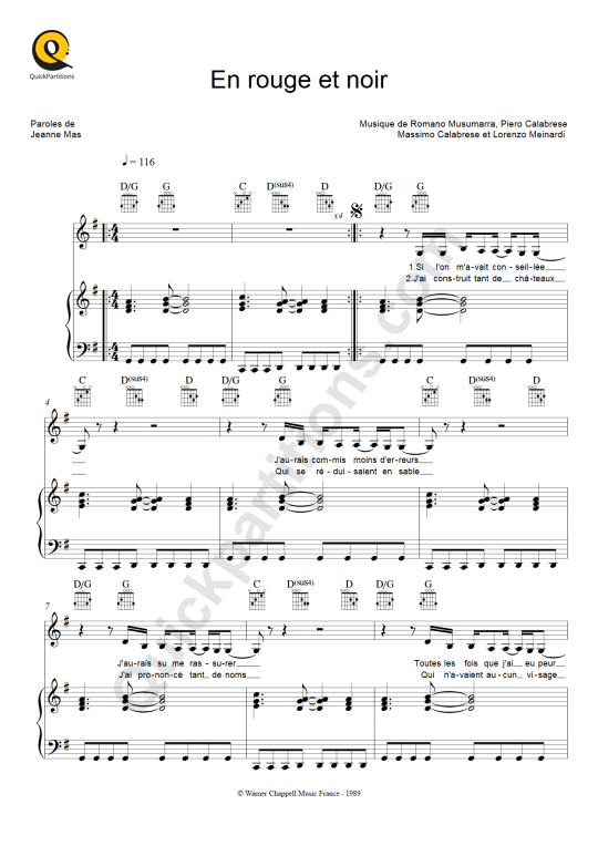 Partition piano En rouge et noir - Jeanne Mas